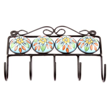 Turquoise Round Ceramic Floral Tiles Hooks Online